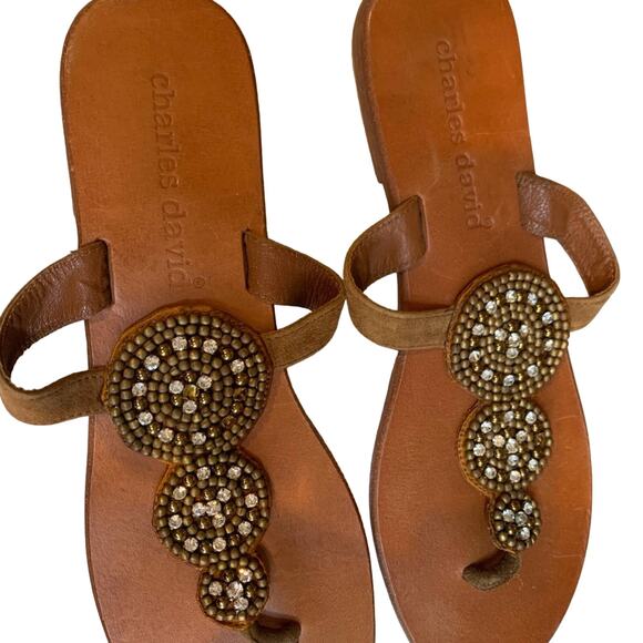 Charles David beaded tan leather sandals 9 - Picture 3 of 5